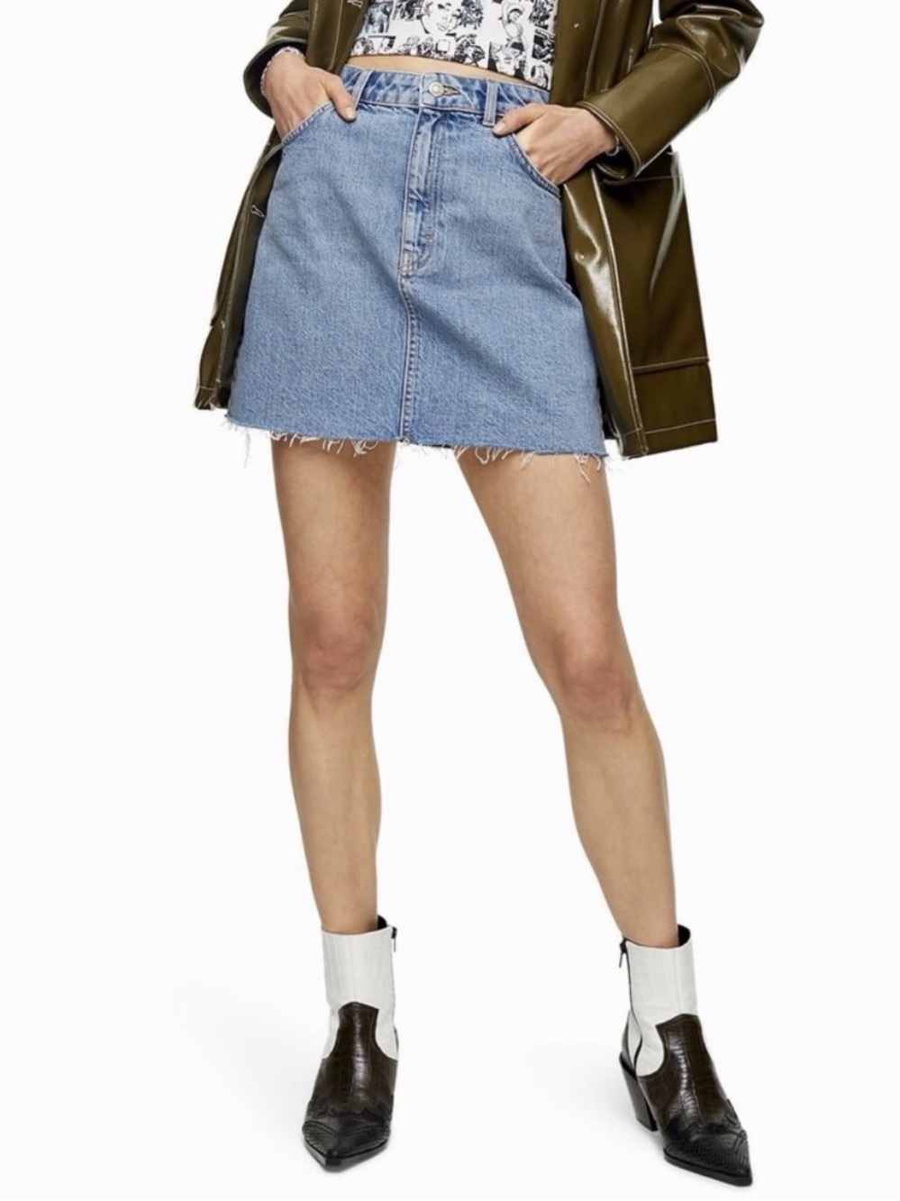 Topshop Moto Light Blue Denim Mini Skirt
